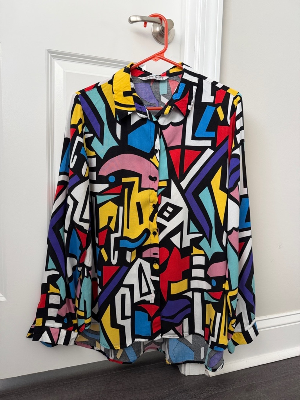 Colorblock Geo Print Button-Down Shirt - Multicolor